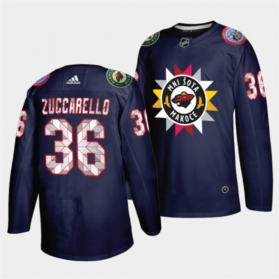 Men Minnesota Wild 36 Mats Zuccarello 2021 22 Navy Native American Heritage Day Stitched Jersey Men Minnesota Wild 36 Mats Zuccarello 2021 22 Navy Native American Heritage Day Stitched Jersey