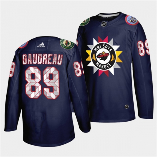 Men Minnesota Wild 89 Frederick Gaudreau 2021 22 Navy Native American Heritage Day Stitched Jersey Men Minnesota Wild 89 Frederick Gaudreau 2021 22 Navy Native American Heritage Day Stitched Jersey
