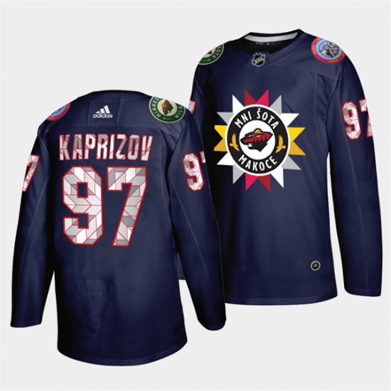 Men Minnesota Wild 97 Kirill Kaprizov 2021 22 Navy Native American Heritage Day Stitched Jersey Men Minnesota Wild 97 Kirill Kaprizov 2021 22 Navy Native American Heritage Day Stitched Jersey