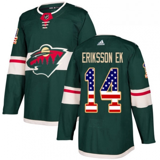 Mens Adidas Minnesota Wild 14 Joel Eriksson Ek Authentic Green USA Flag Fashion NHL Jersey Mens Adidas Minnesota Wild 14 Joel Eriksson Ek Authentic Green USA Flag Fashion NHL Jersey