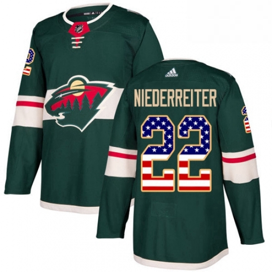 Mens Adidas Minnesota Wild 22 Nino Niederreiter Authentic Green USA Flag Fashion NHL Jersey Mens Adidas Minnesota Wild 22 Nino Niederreiter Authentic Green USA Flag Fashion NHL Jersey