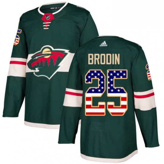 Mens Adidas Minnesota Wild 25 Jonas Brodin Authentic Green USA Flag Fashion NHL Jersey Mens Adidas Minnesota Wild 25 Jonas Brodin Authentic Green USA Flag Fashion NHL Jersey