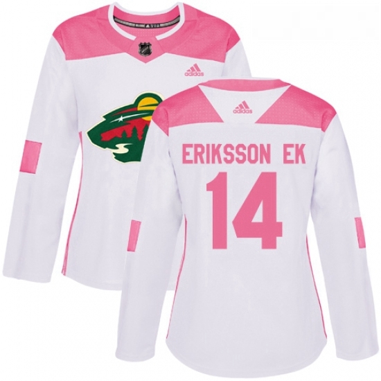 Womens Adidas Minnesota Wild 14 Joel Eriksson Ek Authentic WhitePink Fashion NHL Jersey Womens Adidas Minnesota Wild 14 Joel Eriksson Ek Authentic WhitePink Fashion NHL Jersey