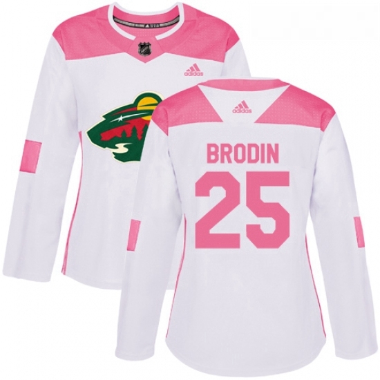 Womens Adidas Minnesota Wild 25 Jonas Brodin Authentic WhitePink Fashion NHL Jersey Womens Adidas Minnesota Wild 25 Jonas Brodin Authentic WhitePink Fashion NHL Jersey