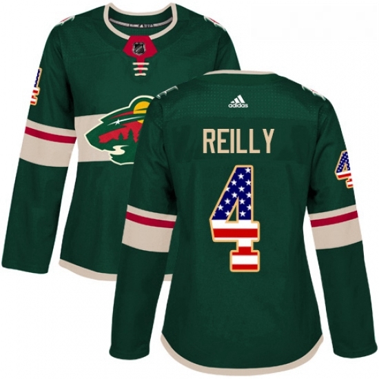 Womens Adidas Minnesota Wild 4 Mike Reilly Authentic Green USA Flag Fashion NHL Jersey Womens Adidas Minnesota Wild 4 Mike Reilly Authentic Green USA Flag Fashion NHL Jersey