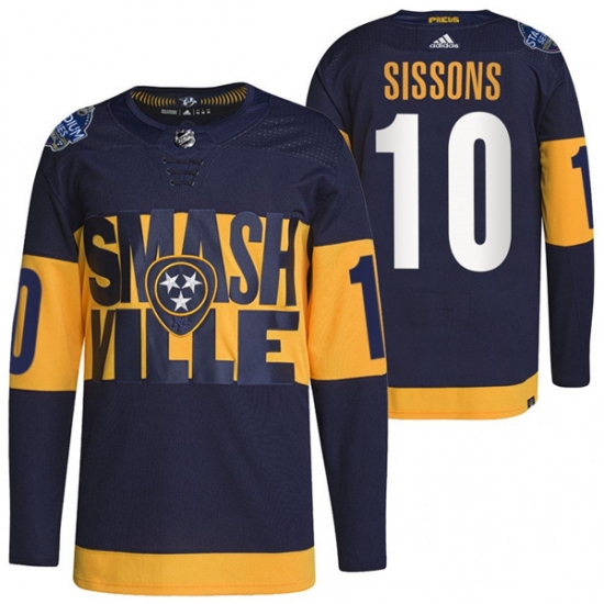 Men Nashville Predators 10 Colton Sissons 2022 Navy Stadium Series Breakaway Player Stitched Jersey Men Nashville Predators 10 Colton Sissons 2022 Navy Stadium Series Breakaway Player Stitched Jersey