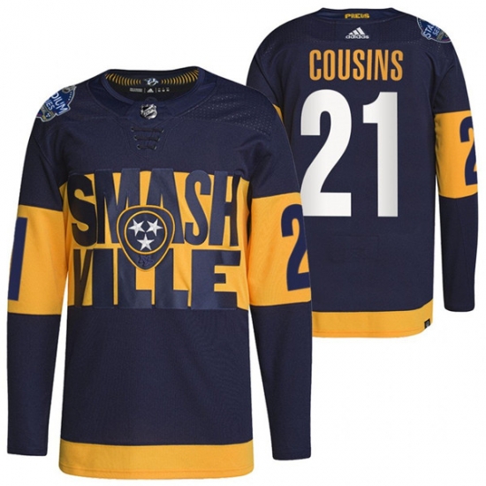 Men Nashville Predators 21 Nick Cousins 2022 Navy Stadium Series Breakaway Player Stitched Jersey Men Nashville Predators 21 Nick Cousins 2022 Navy Stadium Series Breakaway Player Stitched Jersey