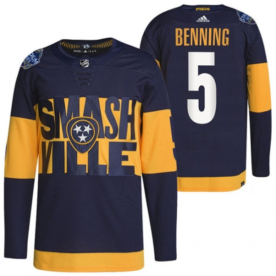 Men Nashville Predators 5 Matt Benning 2022 Navy Stadium Series Breakaway Player Stitched Jersey Men Nashville Predators 5 Matt Benning 2022 Navy Stadium Series Breakaway Player Stitched Jersey