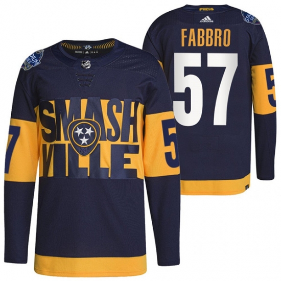 Men Nashville Predators 57 Dante Fabbro 2022 Navy Stadium Series Breakaway Player Stitched Jersey Men Nashville Predators 57 Dante Fabbro 2022 Navy Stadium Series Breakaway Player Stitched Jersey