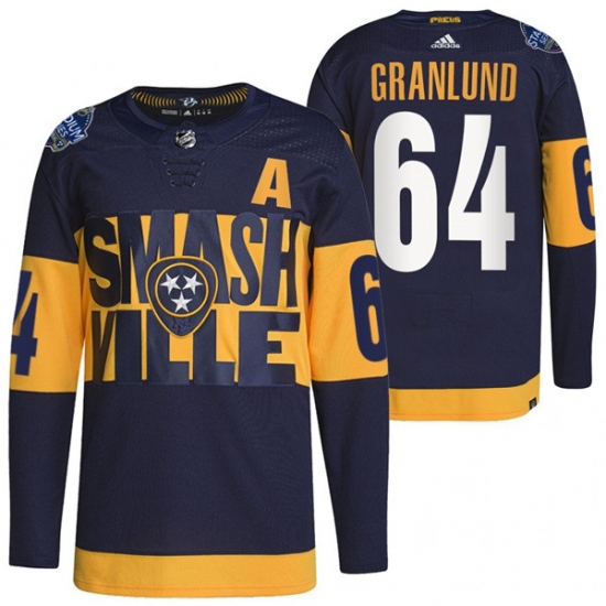 Men Nashville Predators 64 Mikael Granlund 2022 Navy Stadium Series Breakaway Player Stitched Jersey Men Nashville Predators 64 Mikael Granlund 2022 Navy Stadium Series Breakaway Player Stitched Jersey