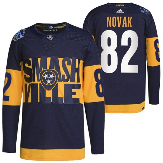 Men Nashville Predators 82 Tommy Novak 2022 Navy Stadium Series Breakaway Player Stitched Jersey Men Nashville Predators 82 Tommy Novak 2022 Navy Stadium Series Breakaway Player Stitched Jersey