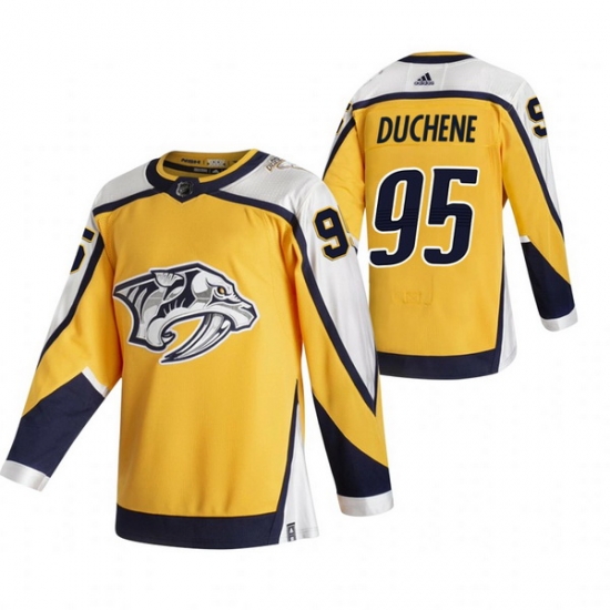Men Nashville Predators 95 Matt Duchene Yellow Adidas 2020 21 Reverse Retro Alternate NHL Jersey Men Nashville Predators 95 Matt Duchene Yellow Adidas 2020 21 Reverse Retro Alternate NHL Jersey