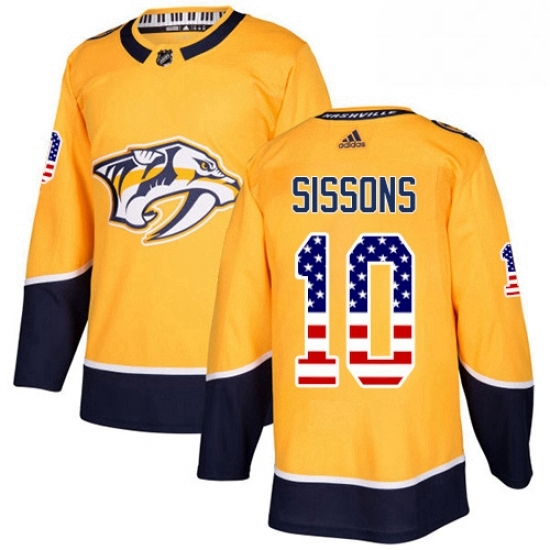 Mens Adidas Nashville Predators 10 Colton Sissons Authentic Gold USA Flag Fashion NHL Jersey Mens Adidas Nashville Predators 10 Colton Sissons Authentic Gold USA Flag Fashion NHL Jersey