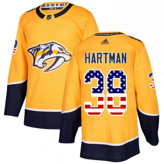 Mens Adidas Nashville Predators 38 Ryan Hartman Authentic Gold USA Flag Fashion NHL Jersey Mens Adidas Nashville Predators 38 Ryan Hartman Authentic Gold USA Flag Fashion NHL Jersey