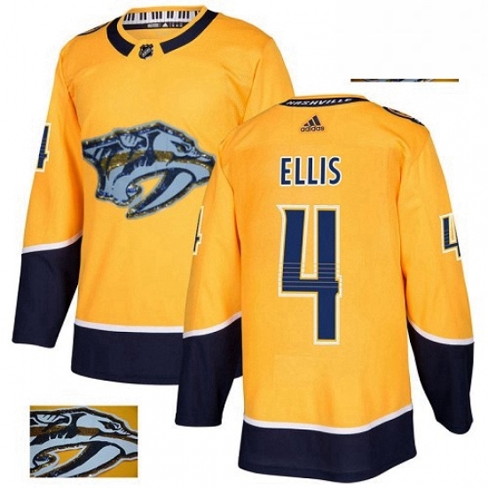 Mens Adidas Nashville Predators 4 Ryan Ellis Authentic Gold Fashion Gold NHL Jersey 