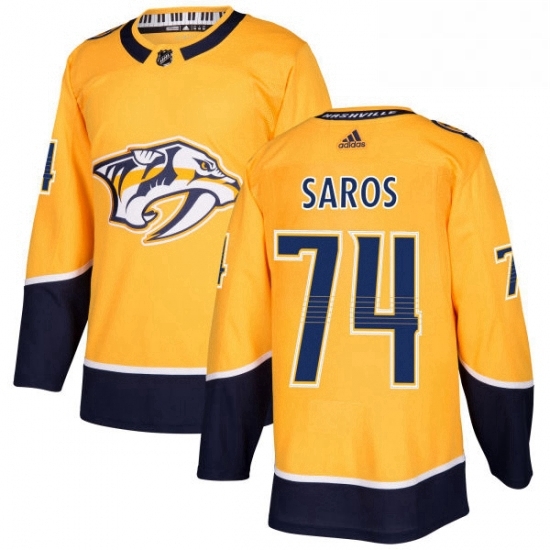 Mens Adidas Nashville Predators 74 Juuse Saros Authentic Gold Home NHL Jersey Mens Adidas Nashville Predators 74 Juuse Saros Authentic Gold Home NHL Jersey