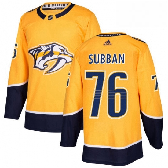 Mens Adidas Nashville Predators 76 PK Subban Authentic Gold Home NHL Jersey 