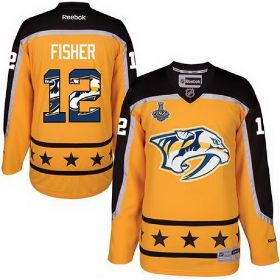 Predators #12 Mike Fisher Yellow 2017 Stanley Cup Team Logo Fashion Stitched NHL Jersey Predators #12 Mike Fisher Yellow 2017 Stanley Cup Team Logo Fashion Stitched NHL Jersey