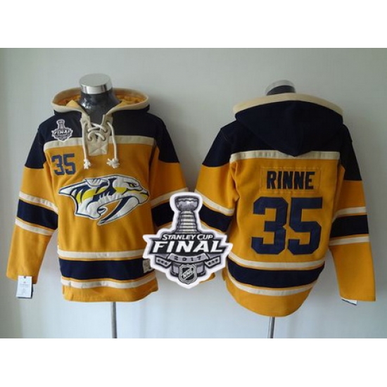 Predators #35 Pekka Rinne Yellow Sawyer Hooded Sweatshirt 2017 Stanley Cup Final Patch Stitched NHL Jersey Predators #35 Pekka Rinne Yellow Sawyer Hooded Sweatshirt 2017 Stanley Cup Final Patch Stitched NHL Jersey