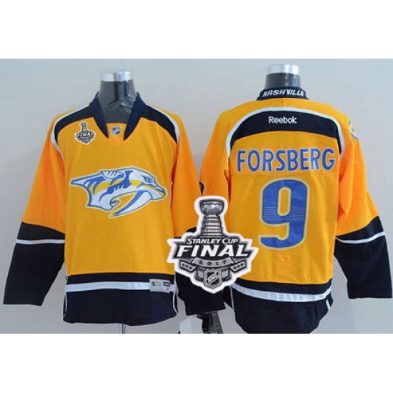 Predators #9 Filip Forsberg Yellow Home 2017 Stanley Cup Final Patch Stitched NHL Jersey Predators #9 Filip Forsberg Yellow Home 2017 Stanley Cup Final Patch Stitched NHL Jersey