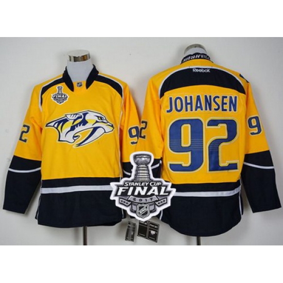 Predators #92 Ryan Johansen Yellow Home 2017 Stanley Cup Final Patch Stitched NHL Jersey Predators #92 Ryan Johansen Yellow Home 2017 Stanley Cup Final Patch Stitched NHL Jersey
