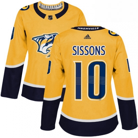 Womens Adidas Nashville Predators 10 Colton Sissons Authentic Gold Home NHL Jersey Womens Adidas Nashville Predators 10 Colton Sissons Authentic Gold Home NHL Jersey