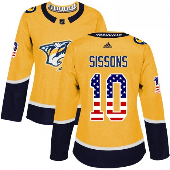 Womens Adidas Nashville Predators 10 Colton Sissons Authentic Gold USA Flag Fashion NHL Jersey Womens Adidas Nashville Predators 10 Colton Sissons Authentic Gold USA Flag Fashion NHL Jersey