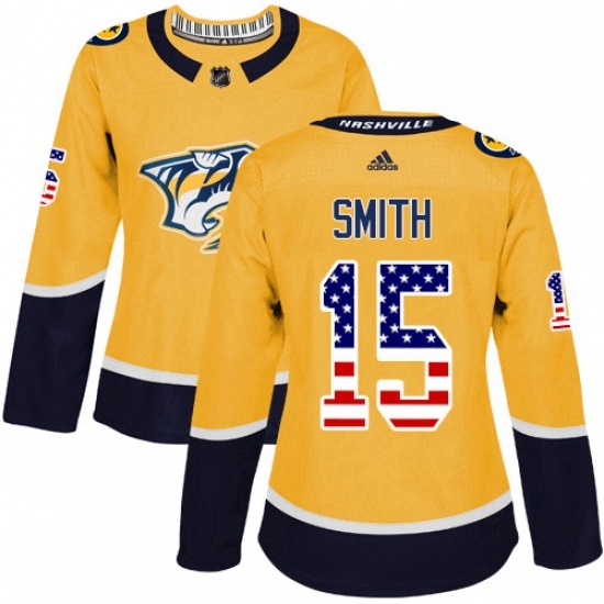 Womens Adidas Nashville Predators 15 Craig Smith Authentic Gold USA Flag Fashion NHL Jersey Womens Adidas Nashville Predators 15 Craig Smith Authentic Gold USA Flag Fashion NHL Jersey