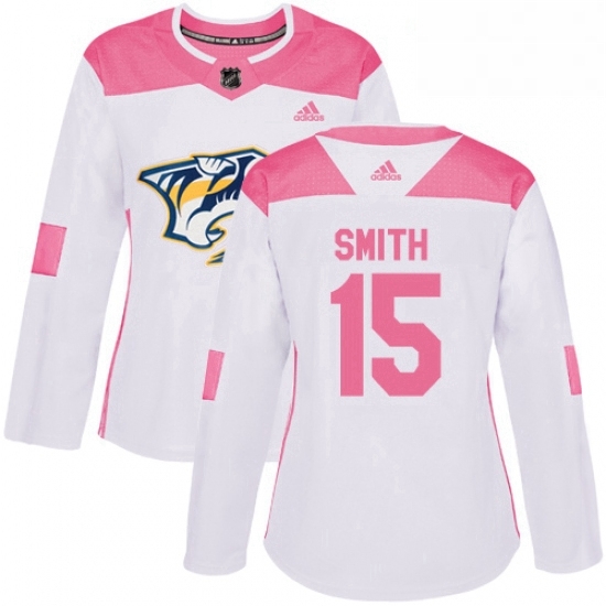 Womens Adidas Nashville Predators 15 Craig Smith Authentic WhitePink Fashion NHL Jersey Womens Adidas Nashville Predators 15 Craig Smith Authentic WhitePink Fashion NHL Jersey