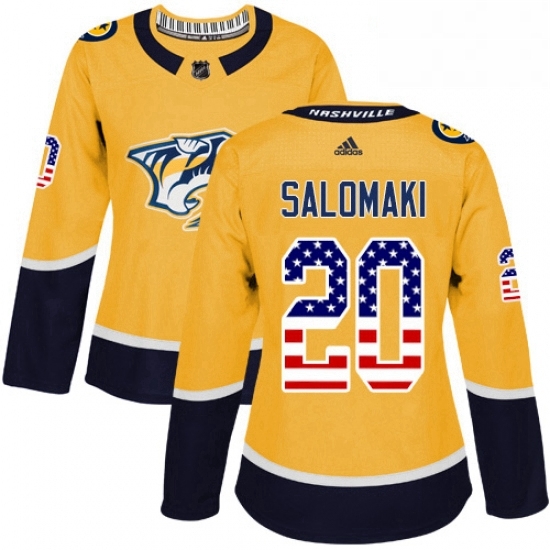 Womens Adidas Nashville Predators 20 Miikka Salomaki Authentic Gold USA Flag Fashion NHL Jersey Womens Adidas Nashville Predators 20 Miikka Salomaki Authentic Gold USA Flag Fashion NHL Jersey