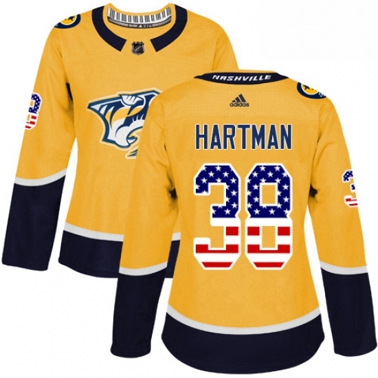 Womens Adidas Nashville Predators 38 Ryan Hartman Authentic Gold USA Flag Fashion NHL Jersey Womens Adidas Nashville Predators 38 Ryan Hartman Authentic Gold USA Flag Fashion NHL Jersey