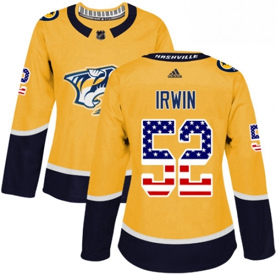 Womens Adidas Nashville Predators 52 Matt Irwin Authentic Gold USA Flag Fashion NHL Jersey Womens Adidas Nashville Predators 52 Matt Irwin Authentic Gold USA Flag Fashion NHL Jersey