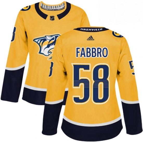 Womens Adidas Nashville Predators 58 Dante Fabbro Authentic Gold Home NHL Jersey Womens Adidas Nashville Predators 58 Dante Fabbro Authentic Gold Home NHL Jersey