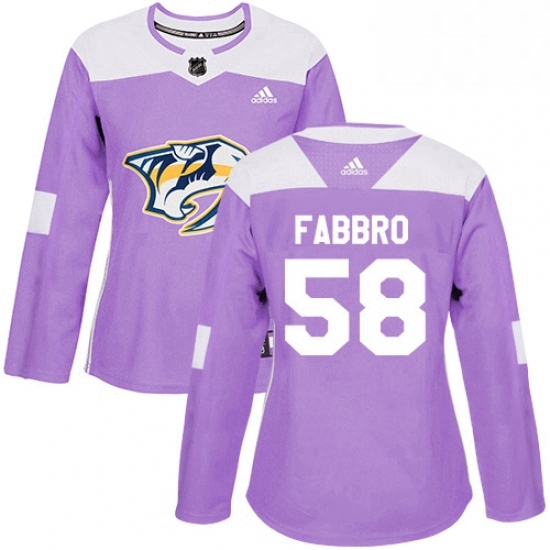 Womens Adidas Nashville Predators 58 Dante Fabbro Authentic Purple Fights Cancer Practice NHL Jersey Womens Adidas Nashville Predators 58 Dante Fabbro Authentic Purple Fights Cancer Practice NHL Jersey