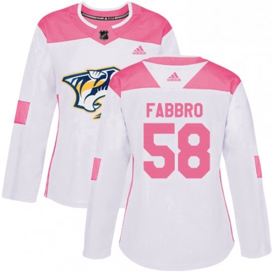 Womens Adidas Nashville Predators 58 Dante Fabbro Authentic WhitePink Fashion NHL Jersey Womens Adidas Nashville Predators 58 Dante Fabbro Authentic WhitePink Fashion NHL Jersey