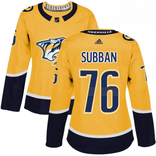 Womens Adidas Nashville Predators 76 PK Subban Authentic Gold Home NHL Jersey Womens Adidas Nashville Predators 76 PK Subban Authentic Gold Home NHL Jersey