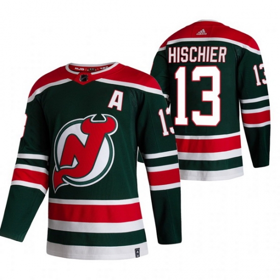 Men New Jersey Devils 13 Nico Hischier Green Adidas 2020 21 Reverse Retro Alternate NHL Jersey Men New Jersey Devils 13 Nico Hischier Green Adidas 2020 21 Reverse Retro Alternate NHL Jersey