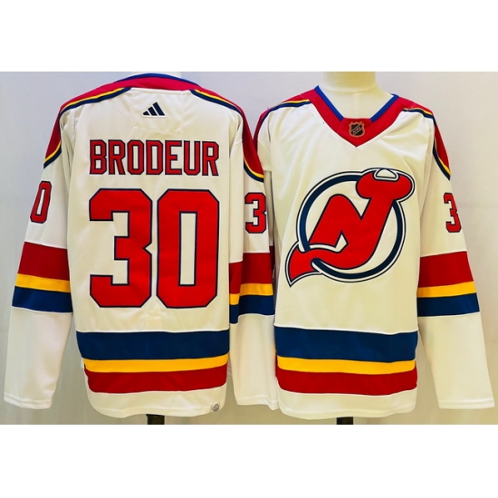 Men New Jersey Devils 30 Martin Brodeur White 2022 23 Reverse Retro Stitched Jersey Men New Jersey Devils 30 Martin Brodeur White 2022 23 Reverse Retro Stitched Jersey