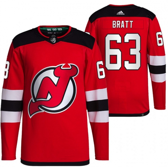 Men New Jersey Devils 63 Jesper Bratt Red Stitched Jersey Men New Jersey Devils 63 Jesper Bratt Red Stitched Jersey
