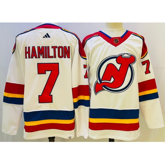 Men New Jersey Devils 7 Dougie Hamilton White 2022 23 Reverse Retro Stitched Jersey Men New Jersey Devils 7 Dougie Hamilton White 2022 23 Reverse Retro Stitched Jersey