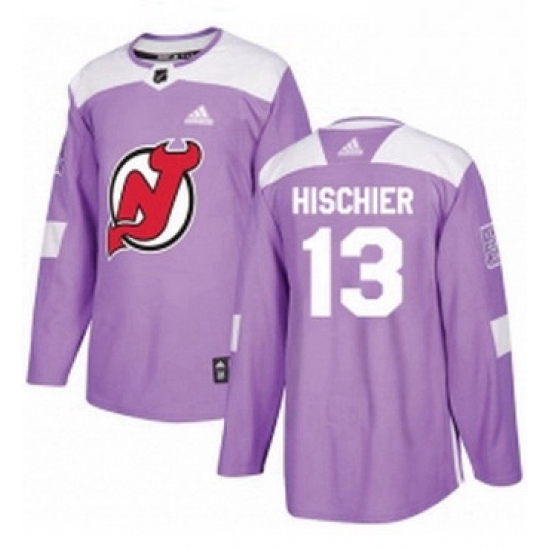 Mens Adidas New Jersey Devils 13 Nico Hischier Authentic Purple Fights Cancer Practice NHL Jersey Mens Adidas New Jersey Devils 13 Nico Hischier Authentic Purple Fights Cancer Practice NHL Jersey