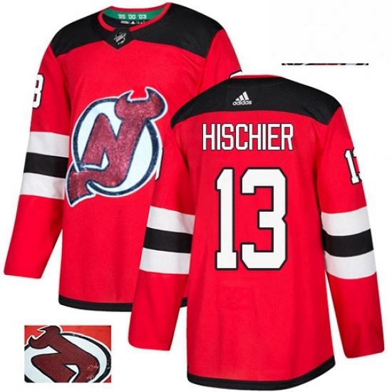 Mens Adidas New Jersey Devils 13 Nico Hischier Authentic Red Fashion Gold NHL Jersey Mens Adidas New Jersey Devils 13 Nico Hischier Authentic Red Fashion Gold NHL Jersey