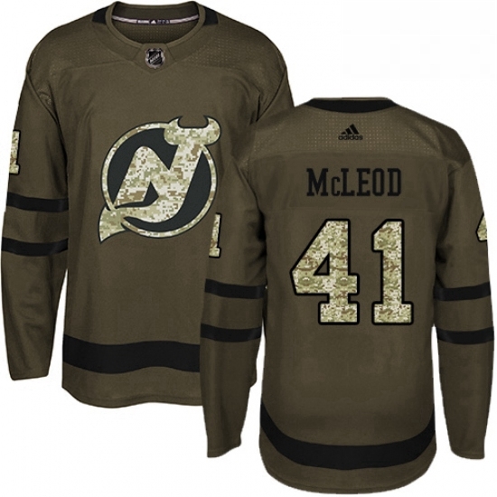 Mens Adidas New Jersey Devils 41 Michael McLeod Authentic Green Salute to Service NHL Jersey 