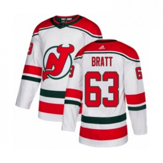 Mens Adidas New Jersey Devils 63 Jesper Bratt Authentic White Alternate NHL Jersey Mens Adidas New Jersey Devils 63 Jesper Bratt Authentic White Alternate NHL Jersey