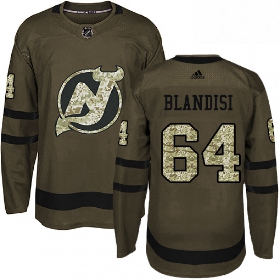 Mens Adidas New Jersey Devils 64 Joseph Blandisi Authentic Green Salute to Service NHL Jersey Mens Adidas New Jersey Devils 64 Joseph Blandisi Authentic Green Salute to Service NHL Jersey
