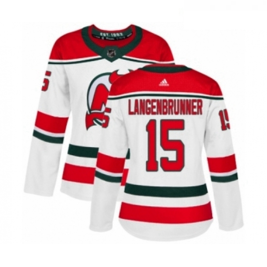 Womens Adidas New Jersey Devils 15 Jamie Langenbrunner Authentic White Alternate NHL Jersey Womens Adidas New Jersey Devils 15 Jamie Langenbrunner Authentic White Alternate NHL Jersey