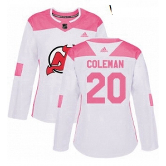 Womens Adidas New Jersey Devils 20 Blake Coleman Authentic White Pink Fashion NHL Jersey Womens Adidas New Jersey Devils 20 Blake Coleman Authentic White Pink Fashion NHL Jersey