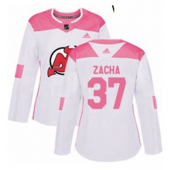 Womens Adidas New Jersey Devils 37 Pavel Zacha Authentic WhitePink Fashion NHL Jersey Womens Adidas New Jersey Devils 37 Pavel Zacha Authentic WhitePink Fashion NHL Jersey