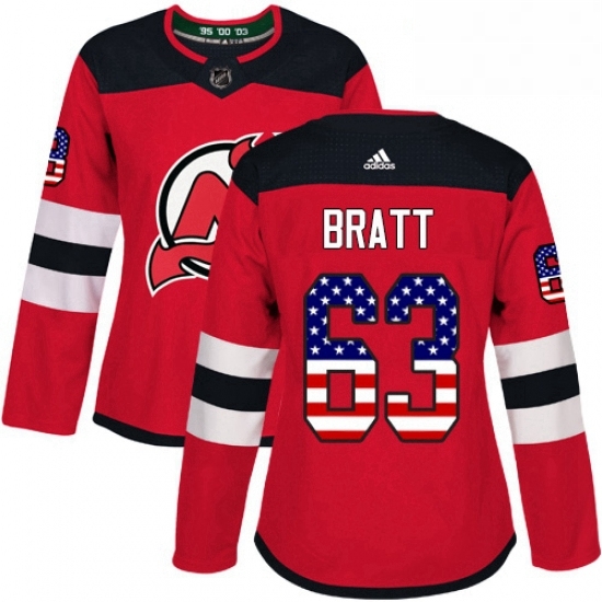 Womens Adidas New Jersey Devils 63 Jesper Bratt Authentic Red USA Flag Fashion NHL Jersey Womens Adidas New Jersey Devils 63 Jesper Bratt Authentic Red USA Flag Fashion NHL Jersey