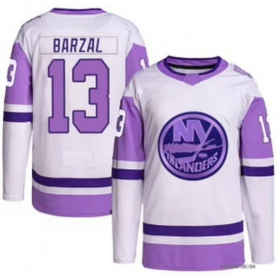 Mens Adidas New York Islanders 13 Mathew Barzal White Purple NHL Jersey Mens Adidas New York Islanders 13 Mathew Barzal White Purple NHL Jersey